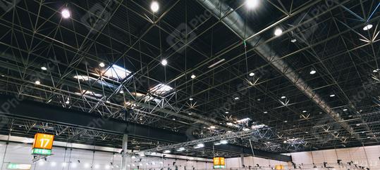Spot Lights system in a industrial building or exhibition Hall Ceiling construction  : Stock Photo or Stock Video Download rcfotostock photos, images and assets rcfotostock | RC Photo Stock.:
