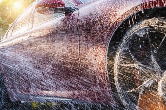 Spraying foam to a red sports car with high pressure foam gun car wash at car wash  : Stock Photo or Stock Video Download rcfotostock photos, images and assets rcfotostock | RC-Photo-Stock.: