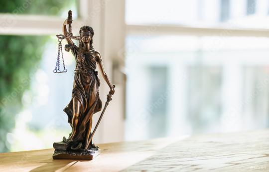 Statue of Justice - lady justice or Iustitia / Justitia the Roman goddess of Justice in a lawyer office, including copy space  : Stock Photo or Stock Video Download rcfotostock photos, images and assets rcfotostock | RC-Photo-Stock.: