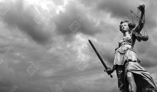 Statue of justice goddess (Justitia) with cloudy sky, Black and white  : Stock Photo or Stock Video Download rcfotostock photos, images and assets rcfotostock | RC Photo Stock.:
