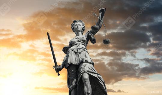 Statue of Lady Justice (Justitia) with sunset sky  : Stock Photo or Stock Video Download rcfotostock photos, images and assets rcfotostock | RC Photo Stock.: