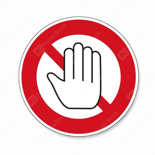 STOP! Simple red stop roadsign with big hand symbol or icon. Safety signs, warning Sign or Danger symbol stop hand sign for prohibited activities on white background. Vector illustration. Eps 10.  : Stock Photo or Stock Video Download rcfotostock photos, images and assets rcfotostock | RC-Photo-Stock.: