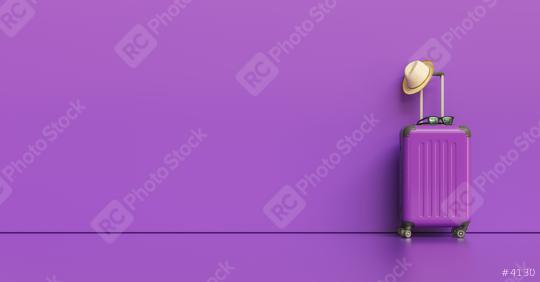 Suitcase with hat and sunglasses on purple background. travel concept, with copy space for individual text  : Stock Photo or Stock Video Download rcfotostock photos, images and assets rcfotostock | RC Photo Stock.:
