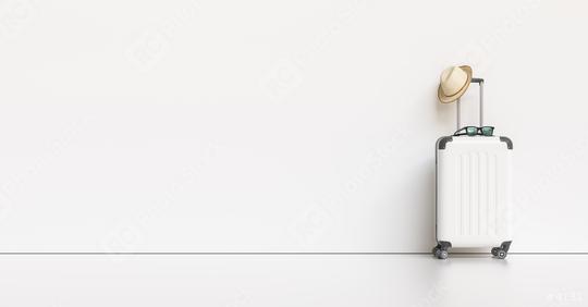 Suitcase with hat and sunglasses on white background. travel concept, with copy space for individual text  : Stock Photo or Stock Video Download rcfotostock photos, images and assets rcfotostock | RC Photo Stock.: