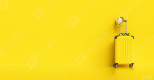 Suitcase with hat and sunglasses on yellow background. travel concept, with copy space for individual text  : Stock Photo or Stock Video Download rcfotostock photos, images and assets rcfotostock | RC Photo Stock.: