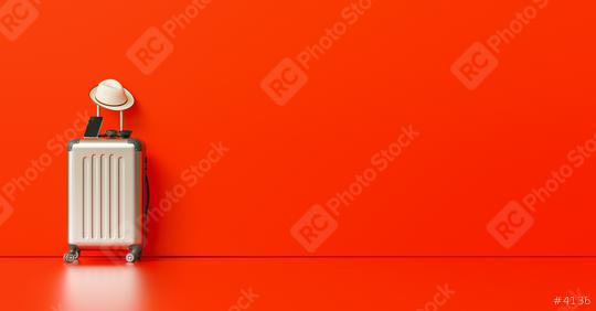 Suitcase with hat, sunglasses and smartphone on red background. travel concept, with copy space for individual text  : Stock Photo or Stock Video Download rcfotostock photos, images and assets rcfotostock | RC Photo Stock.: