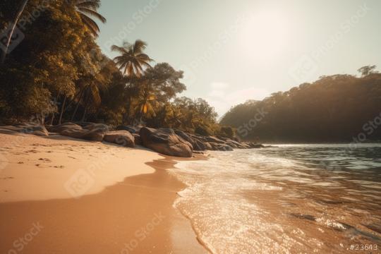 Sunrise at a Tranquil Tropical Beach with Ocean Waves, Scenic Landscape, and Palm Tree Silhouette, generative AI  : Stock Photo or Stock Video Download rcfotostock photos, images and assets rcfotostock | RC Photo Stock.: