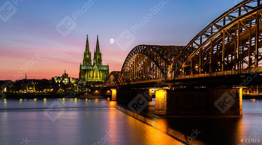 Sunset at Cologne City with cathedral and Hohenzollern bridge  : Stock Photo or Stock Video Download rcfotostock photos, images and assets rcfotostock | RC Photo Stock.: