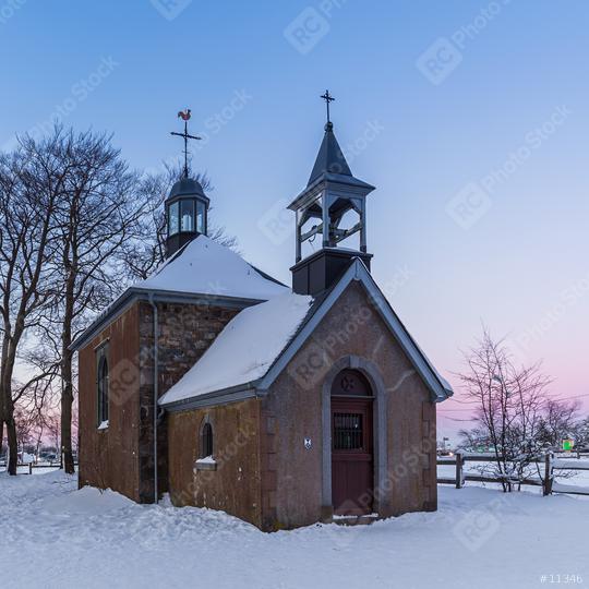 sunset at the chapel Fischbach at winter time  : Stock Photo or Stock Video Download rcfotostock photos, images and assets rcfotostock | RC Photo Stock.: