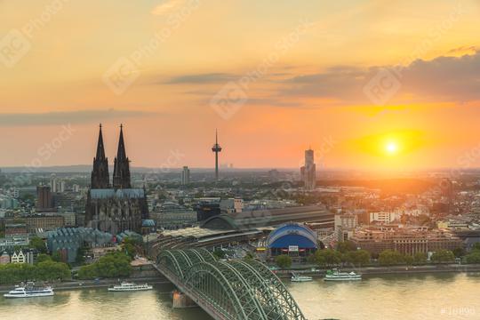 Sunset over Cologne city with cathedral  : Stock Photo or Stock Video Download rcfotostock photos, images and assets rcfotostock | RC Photo Stock.: