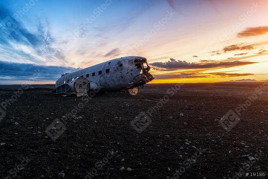 sunset View of a plane wreck in iceland  : Stock Photo or Stock Video Download rcfotostock photos, images and assets rcfotostock | RC Photo Stock.: