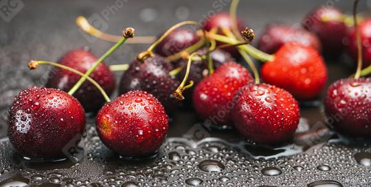 sweet cherries with dew drops  : Stock Photo or Stock Video Download rcfotostock photos, images and assets rcfotostock | RC Photo Stock.: