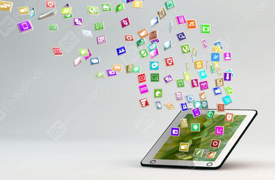 Tablet PC with cloud of application icons  : Stock Photo or Stock Video Download rcfotostock photos, images and assets rcfotostock | RC Photo Stock.: