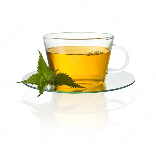 Tea cup glass with nettle leaf hot drink medicinal plant isolated on white background with reflection  : Stock Photo or Stock Video Download rcfotostock photos, images and assets rcfotostock | RC Photo Stock.: