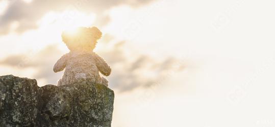 Teddy bear sitting on a stone at sunset. copyspace for your individual text.  : Stock Photo or Stock Video Download rcfotostock photos, images and assets rcfotostock | RC Photo Stock.: