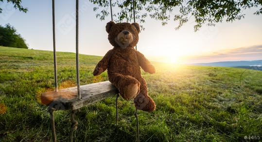 teddy bear sitting on a Swing on sunset. Love theme. Concept about love and childhood  : Stock Photo or Stock Video Download rcfotostock photos, images and assets rcfotostock | RC Photo Stock.:
