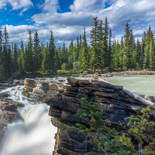 The famous rugged Athabasca Falls. Jasper Park. Mountains, river and waterfall make up magnificent landscape. Picturesque narrow gorge in the Canadian Rockies  : Stock Photo or Stock Video Download rcfotostock photos, images and assets rcfotostock | RC Photo Stock.:
