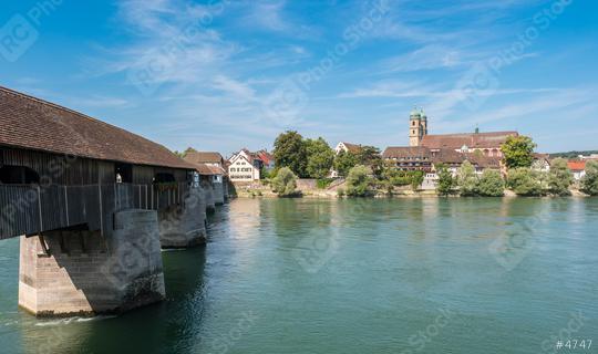 The Rhine river with the historic wood bridge and Fridolins minster in Bad Saeckingen at summer, Black Forest, Baden-Wurttemberg, Germany, Europe  : Stock Photo or Stock Video Download rcfotostock photos, images and assets rcfotostock | RC Photo Stock.: