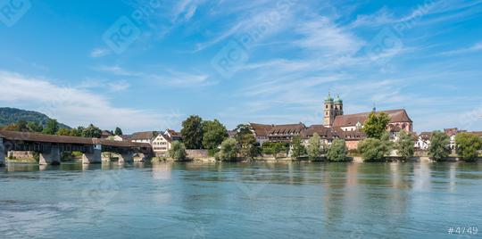 The Rhine with the historic wood bridge and Fridolins minster in Bad Saeckingen at summer, Black Forest, Baden-Wurttemberg, Germany, Europe  : Stock Photo or Stock Video Download rcfotostock photos, images and assets rcfotostock | RC Photo Stock.: