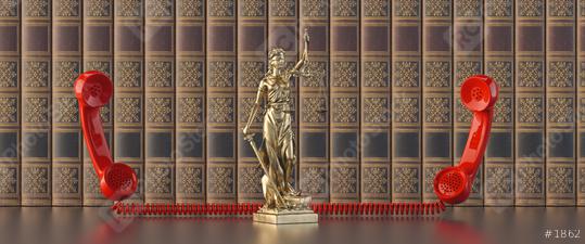 The Statue of Justice - lady justice or Iustitia / Justitia the Roman goddess of Justice, with red telephone receiver as lawyer concept image  : Stock Photo or Stock Video Download rcfotostock photos, images and assets rcfotostock | RC Photo Stock.: