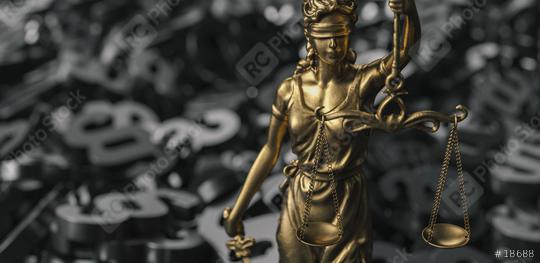 The Statue of Justice - lady justice or Iustitia / Justitia the Roman goddess of Justice with black paragraphs  : Stock Photo or Stock Video Download rcfotostock photos, images and assets rcfotostock | RC Photo Stock.:
