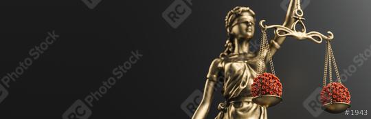 The Statue of Justice - lady justice or Iustitia / Justitia the Roman goddess of Justice with coronavirus covid-19 in scale, law concept image, banner size  : Stock Photo or Stock Video Download rcfotostock photos, images and assets rcfotostock | RC Photo Stock.: