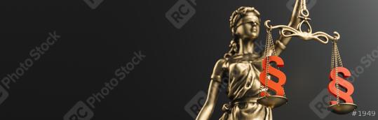 The Statue of Justice - lady justice or Iustitia / Justitia the Roman goddess of Justice with paragraph signs in scale, law concept image, banner size  : Stock Photo or Stock Video Download rcfotostock photos, images and assets rcfotostock | RC Photo Stock.: