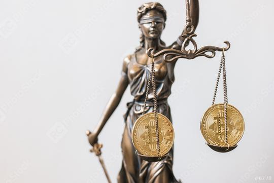 The Statue of Justice- lady justice or Iustitia with Bitcoin digital cryptocurrency  : Stock Photo or Stock Video Download rcfotostock photos, images and assets rcfotostock | RC Photo Stock.: