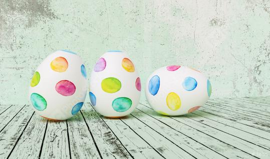 Three Painted easter eggs for Easter in front of a green grunge background wall, including copy space  : Stock Photo or Stock Video Download rcfotostock photos, images and assets rcfotostock | RC Photo Stock.: