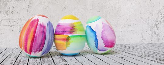 Three Painted easter eggs for Easter in front of grunge background wall, including copy space  : Stock Photo or Stock Video Download rcfotostock photos, images and assets rcfotostock | RC Photo Stock.: