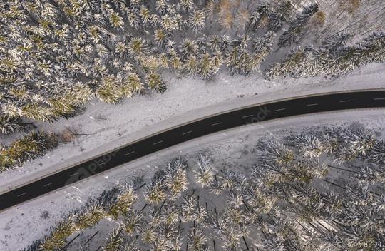 Top view of winter forest and Road at sunset  : Stock Photo or Stock Video Download rcfotostock photos, images and assets rcfotostock | RC Photo Stock.: