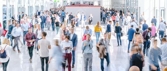 trade fair visitors walking in a clean futuristic corridor  : Stock Photo or Stock Video Download rcfotostock photos, images and assets rcfotostock | RC Photo Stock.: