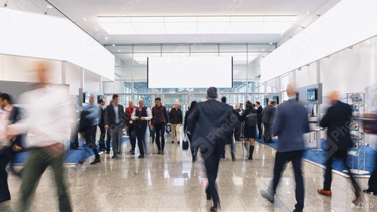 trade fair visitors walking in a clean futuristic corridor, copy space for individual text   : Stock Photo or Stock Video Download rcfotostock photos, images and assets rcfotostock | RC Photo Stock.: