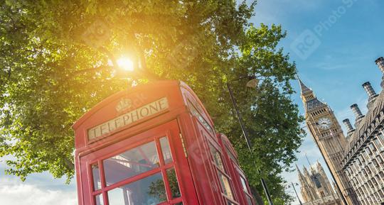 Traditional red british telephone box with Big Ben at summer in London  : Stock Photo or Stock Video Download rcfotostock photos, images and assets rcfotostock | RC Photo Stock.:
