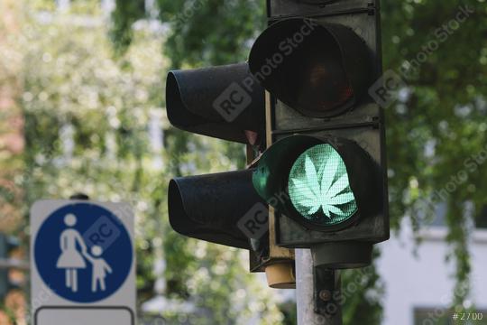 traffic light with green Marijuana or cannabis sign  : Stock Photo or Stock Video Download rcfotostock photos, images and assets rcfotostock | RC Photo Stock.: