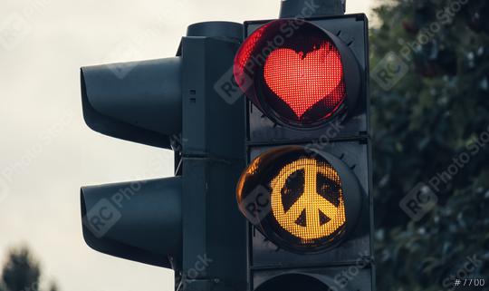 traffic light with red heart-shape Peace sign  : Stock Photo or Stock Video Download rcfotostock photos, images and assets rcfotostock | RC Photo Stock.: