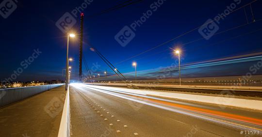 Traffic lightrails at Theodor Heuss bridge in Dusseldorf  : Stock Photo or Stock Video Download rcfotostock photos, images and assets rcfotostock | RC Photo Stock.: