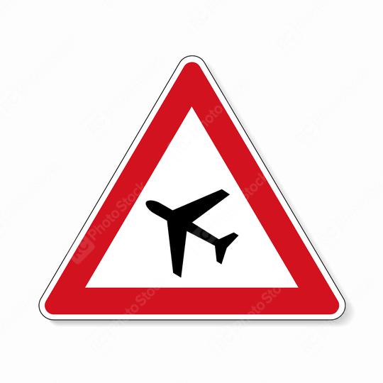 Traffic sign airport. German road warning sign: Low flying airplanes on white background. Vector illustration. Eps 10 vector file.  : Stock Photo or Stock Video Download rcfotostock photos, images and assets rcfotostock | RC Photo Stock.: