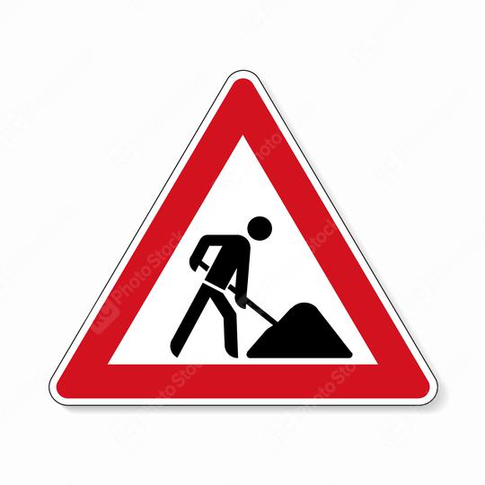 traffic sign construction zone. German sign warning about a building site at the road on white background. Vector illustration. Eps 10 vector file.   : Stock Photo or Stock Video Download rcfotostock photos, images and assets rcfotostock | RC Photo Stock.: