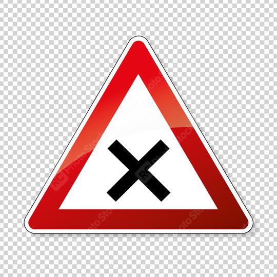 traffic sign crossroad. German sign warning about crossroads on checked transparent background. Vector illustration. Eps 10 vector file.  : Stock Photo or Stock Video Download rcfotostock photos, images and assets rcfotostock | RC Photo Stock.: