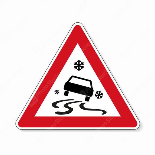 traffic sign ice spin danger. German sign warning about ice slip danger (Schleudergefahr) at wintertime on white background. Vector illustration. Eps 10 vector file.  : Stock Photo or Stock Video Download rcfotostock photos, images and assets rcfotostock | RC Photo Stock.: