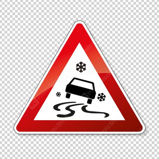traffic sign ice spin danger. German sign warning about ice slip danger (Schleudergefahr) at wintertime on checked transparent background. Vector illustration. Eps 10 vector file.  : Stock Photo or Stock Video Download rcfotostock photos, images and assets rcfotostock | RC Photo Stock.: