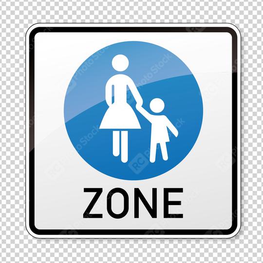 traffic sign pedestrian area. German sign at a pedestrian zone depicting mother and child on checked transparent background. Vector illustration. Eps 10 vector file.  : Stock Photo or Stock Video Download rcfotostock photos, images and assets rcfotostock | RC-Photo-Stock.: