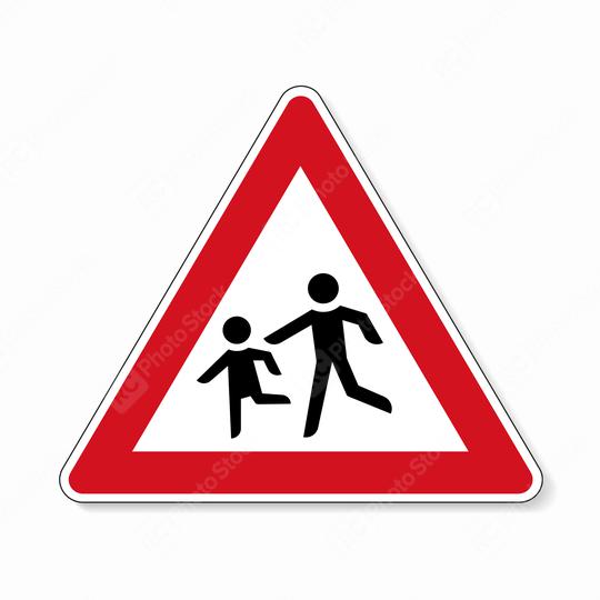 traffic sign playing children. German warning sign about children on the road on white background. Vector illustration. Eps 10 vector file.  : Stock Photo or Stock Video Download rcfotostock photos, images and assets rcfotostock | RC Photo Stock.: