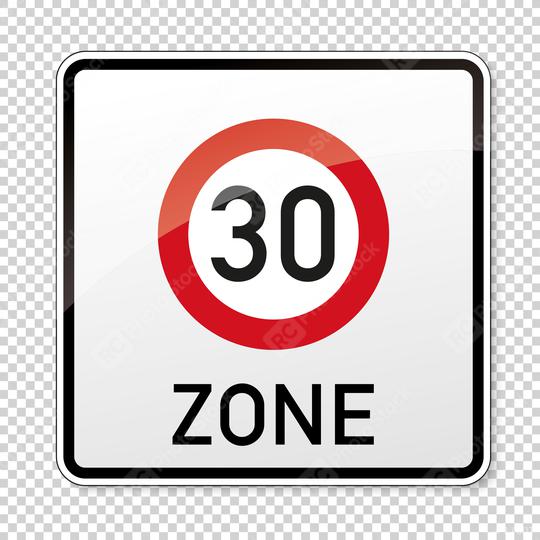 traffic sign speed limit area thirty. German traffic sign indicating a zone with reduced traffic and a speed limit of 30 kilometers per hour checked transparent background. Vector illustration. Eps 10  : Stock Photo or Stock Video Download rcfotostock photos, images and assets rcfotostock | RC Photo Stock.: