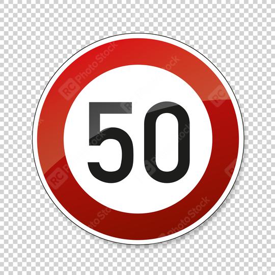 traffic sign speed limit fifty. German traffic sign restricting speed to 50 kilometers per hour on checked transparent background. Vector illustration. Eps 10 vector file.  : Stock Photo or Stock Video Download rcfotostock photos, images and assets rcfotostock | RC Photo Stock.: