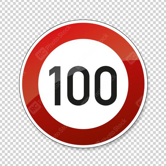 traffic sign speed limit one hundred. German traffic sign restricting speed to 100 kilometers per hour on checked transparent background. Vector illustration. Eps 10 vector file.  : Stock Photo or Stock Video Download rcfotostock photos, images and assets rcfotostock | RC Photo Stock.: