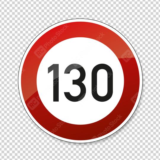 traffic sign speed limit one hundred thirty. German traffic sign restricting speed to 130 kilometers per hour on checked transparent background. Vector illustration. Eps 10 vector file.  : Stock Photo or Stock Video Download rcfotostock photos, images and assets rcfotostock | RC Photo Stock.: