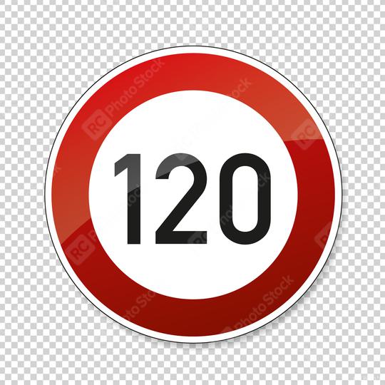 traffic sign speed limit one hundred twenty. German traffic sign restricting speed to 120 kilometers per hour on checked transparent background. Vector illustration. Eps 10 vector file.  : Stock Photo or Stock Video Download rcfotostock photos, images and assets rcfotostock | RC Photo Stock.: