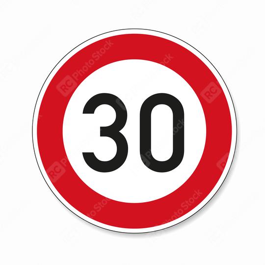 traffic sign speed limit thirty. German traffic sign restricting speed to 30 kilometers per hour on white background. Vector illustration. Eps 10 vector file.  : Stock Photo or Stock Video Download rcfotostock photos, images and assets rcfotostock | RC Photo Stock.: